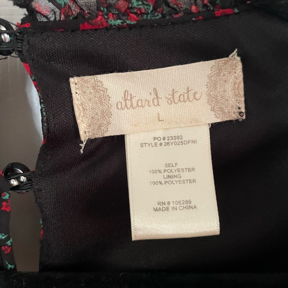 Altar'd State Black Long-Sleeve Open Back Floral Dress with Red Rose Print - Picture 2 of 5